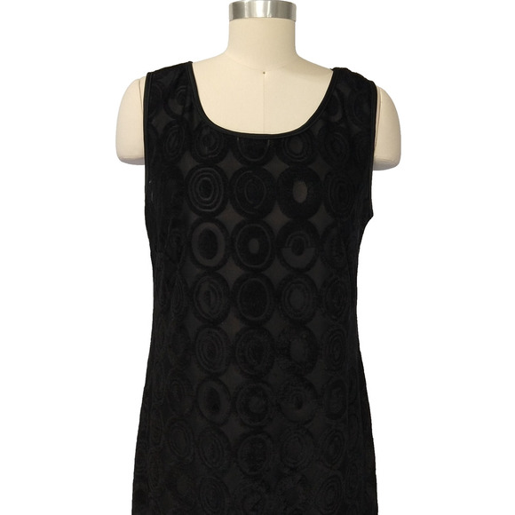 Vintage 90s Black Maxi Dress Size L Lapis Geo Burnout Semi Sheer Mod Flocked - Picture 3 of 9